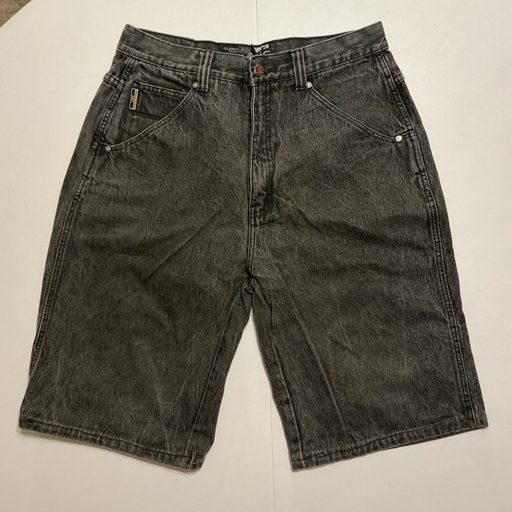 VTG Y2K Clench Baggy Jorts Acid Wash Skater Mens 34 Black 90s Wide Leg Grunge
